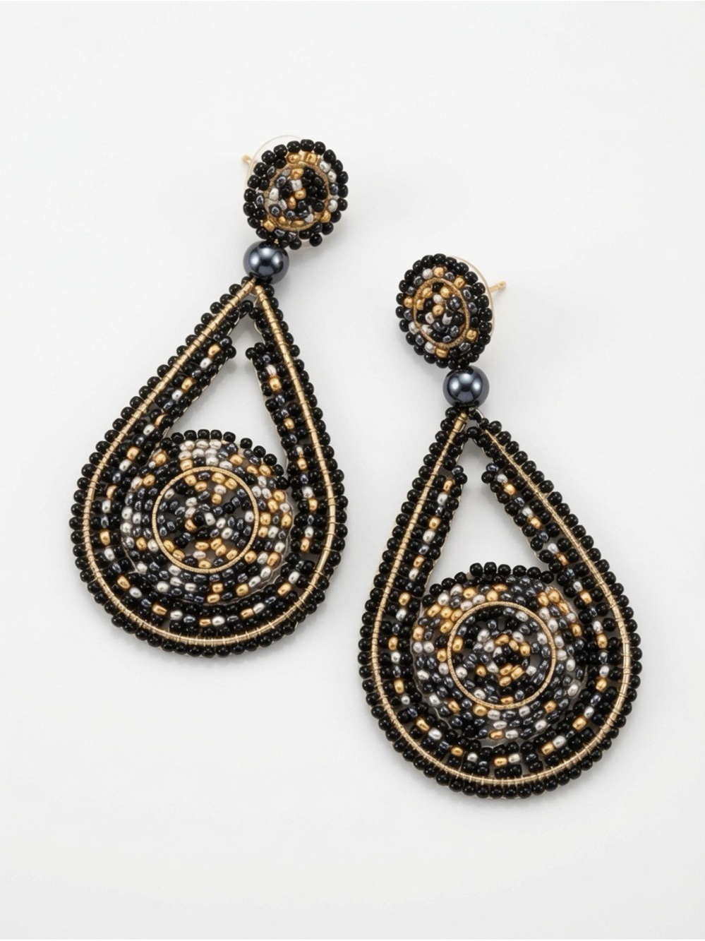 Delicate japan miyuki Gold & Black Beaded Teardrop Earrings